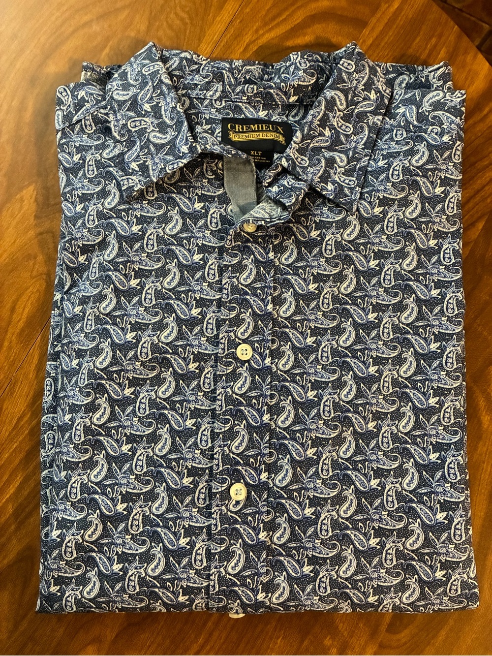 Daniel Cremieux Premium Denim Blue Paisley-Print Button-Down Shirt